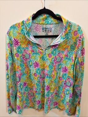 IBKUL Floral Quarter-Zip Pullover - Turquoise, Purple, Yellow